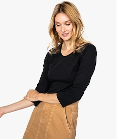 GEMO Tee-shirt femme à manches longues et dentelle noir standard