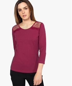 tee-shirt femme a manches longues et dentelle violet9258801_1