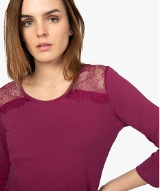 tee-shirt femme a manches longues et dentelle violet9258801_2