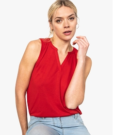 GEMO Débardeur femme en maille fluide et col fantaisie Rouge