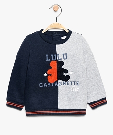 sweat bebe garcon bicolore avec motif sur lavant - lulu castagnette bleu9263801_1