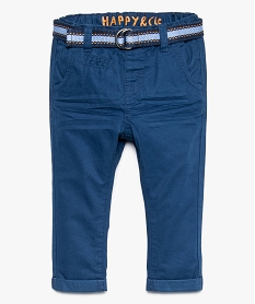 pantalon bebe garcon chino a revers avec ceinture tissee rayee bleu9265001_1