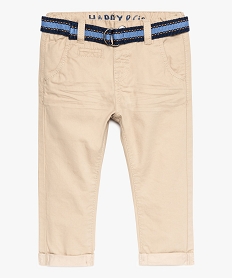 GEMO Pantalon bébé garçon chino à revers avec ceinture tissée rayée Beige