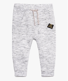 GEMO Pantalon bébé garçon en molleton avec taille en bord-côte Gris