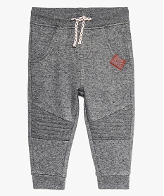 GEMO Pantalon bébé garçon en molleton avec taille en bord-côte Gris