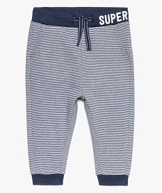 GEMO Pantalon bébé garçon rayé et molletonné blanc vif