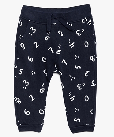 GEMO Pantalon bébé garçon avec taille en bord-côte et motifs chiffres Bleu