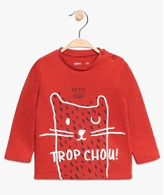 GEMO Tee-shirt bébé garçon à motif et manches longues en coton bio Rouge
