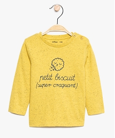 GEMO Tee-shirt bébé garçon chiné avec boutons ton sur ton sur lépaule Jaune