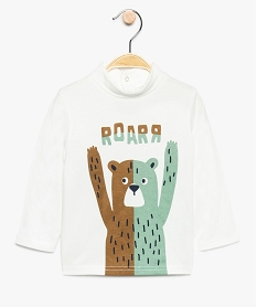 GEMO Tee-shirt bébé garçon en coton bio manches longues et col roulé blanc vif
