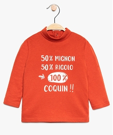 GEMO Tee-shirt bébé garçon en coton bio manches longues et col roulé Orange