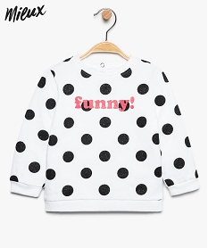 GEMO Sweat bébé fille à motifs pailletés en coton bio molletonné Blanc