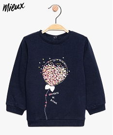 GEMO Sweat bébé fille à motifs pailletés en coton bio molletonné Bleu