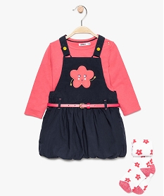 GEMO Ensemble bébé fille 3 pièces : robe + tee-shirt + collants Bleu