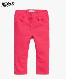 GEMO Pantalon bébé fille avec taille élastique réglable et petit nœud en coton bio Rose