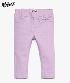 GEMO Pantalon bébé fille avec taille élastique réglable et petit nœud en coton bio Violet