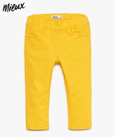 GEMO Pantalon bébé fille avec taille élastique réglable et petit nœud en coton bio Jaune