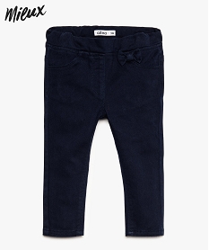 GEMO Pantalon bébé fille avec taille élastique réglable et petit nœud en coton bio noir chine