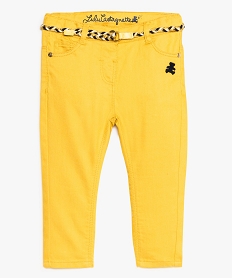 GEMO Pantalon bébé fille uni à ceinture tressée - Lulu Castagnette Jaune