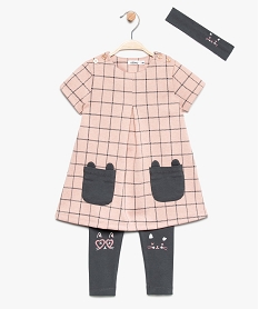 GEMO Ensemble bébé fille (3 pièces) robe legging et bandeau Imprimé