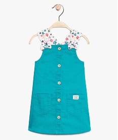 GEMO Robe bébé fille chasuble avec bretelles fleuries croisées Bleu