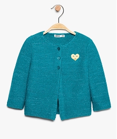 GEMO Gilet bébé fille en coton bio avec broderie cœur doré Bleu