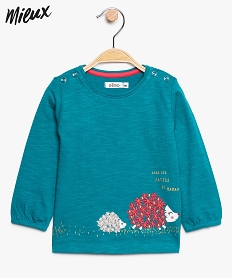 GEMO Tee-shirt bébé fille à motif brodé en coton bio Bleu