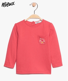 GEMO Tee-shirt bébé fille à épaules froncées et poche poitrine Rouge