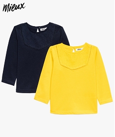 GEMO Tee-shirt bébé fille (lot de 2) à manches longues et plastron Jaune