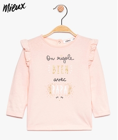 GEMO Tee-shirt bébé fille imprimé à épaules volantées en coton bio Rose