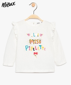 GEMO Tee-shirt bébé fille imprimé à épaules volantées en coton bio Blanc
