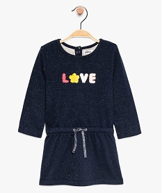 GEMO Robe bébé fille en sweat bouclette pailleté Bleu