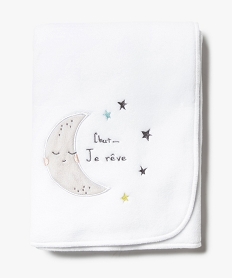 GEMO Couverture bébé en maille polaire avec motif lune brodé Blanc