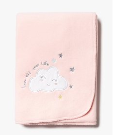 GEMO Couverture bébé en maille polaire avec motif nuage brodé Rose