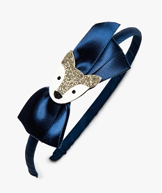 GEMO Serre-tête fille en tissu avec noeud en satin et motif renard Bleu