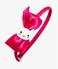 GEMO Serre-tête fille en tissu avec noeud en satin et motif chat Rose