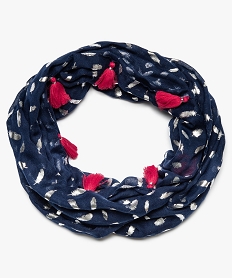 foulard snood fille avec plumes pailletees et pompons bleu foulards echarpes et gants9304601_1