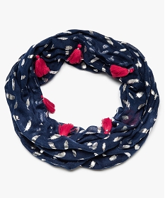 GEMO Foulard snood fille avec plumes pailletées et pompons Bleu