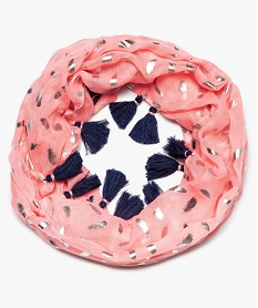 foulard snood fille avec plumes pailletees et pompons rose foulards echarpes et gants9304701_1