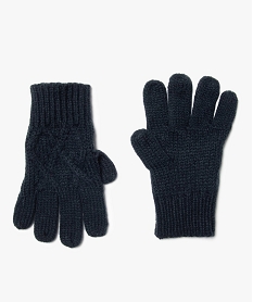 gants garcons unis en maille torsadee bleu9307301_1