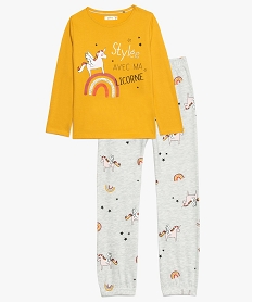 GEMO Pyjama fille 2 pièces à paillettes et motif licorne Jaune