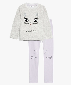 GEMO Pyjama fille avec haut en matière peluche et broderies Gris