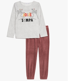 GEMO Pyjama fille bicolore en polaire avec inscription pailletée Gris