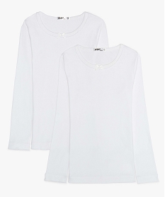 GEMO Tee-shirt fille à manches longues en coton bio (lot de 2) Blanc