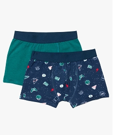 GEMO Boxers garçon en coton stretch à micro-motifs et uni (lot de 2) Multicolore