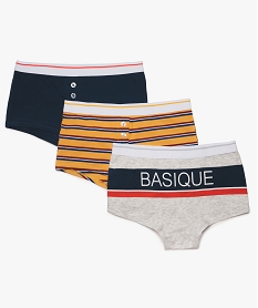 GEMO Boxer fille en coton stretch avec large taille élastiquée (lot de 3) Multicolore
