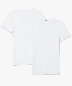 GEMO Tee-shirt homme en coton biologique à col V (lot de 2) Blanc