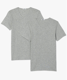 GEMO Tee-shirt homme en coton biologique à col V (lot de 2) Gris