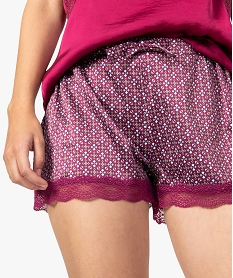 short femme satine a bords en dentelle imprime bas de pyjama9329901_2