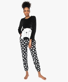 GEMO Pyjama femme en matière peluche imprimée Noir
